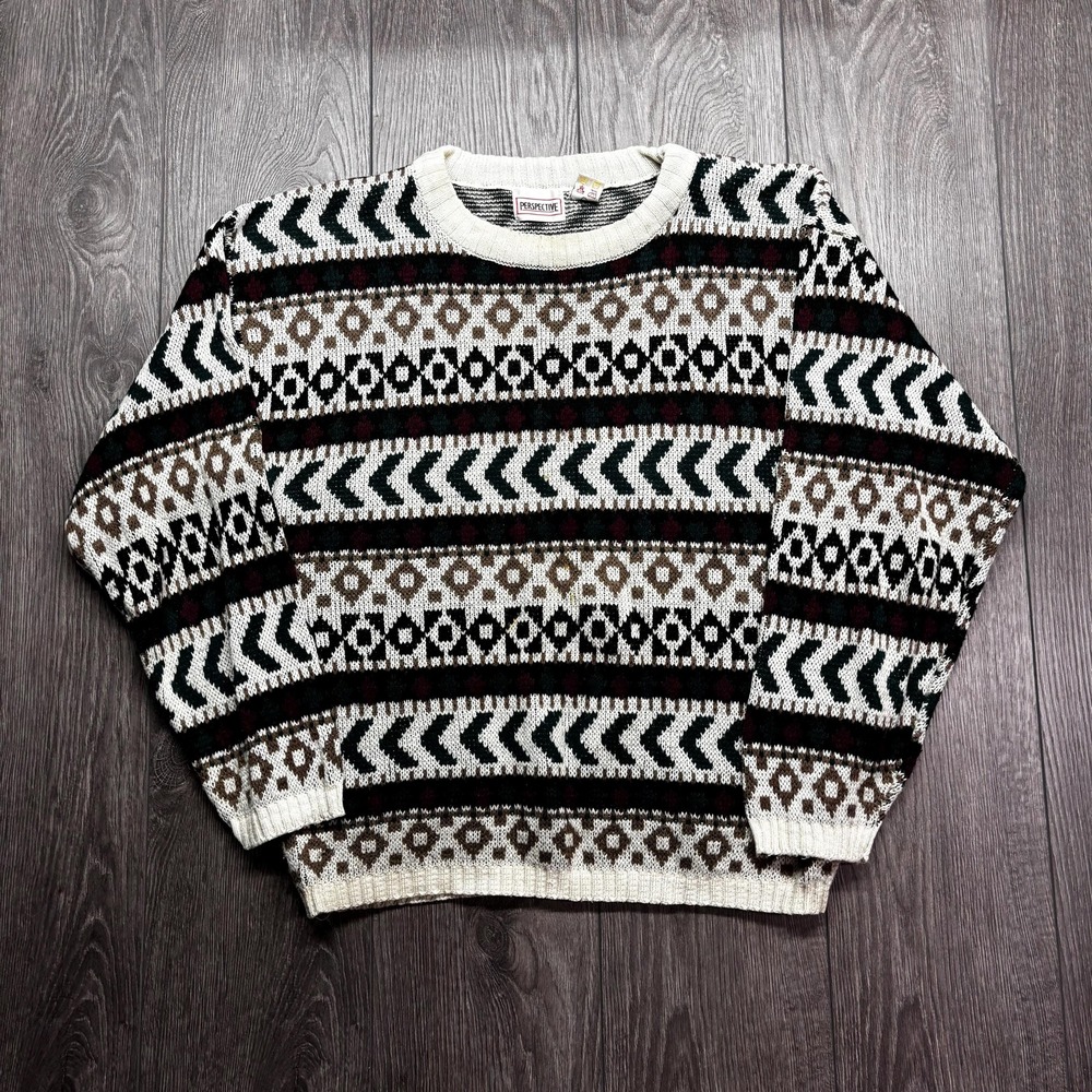 Vintage Geometric Knit Sweater Colourful Perspective Medium1980s Cottage